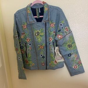 Aratta Blue Jean Jacket with Floral Embroidery